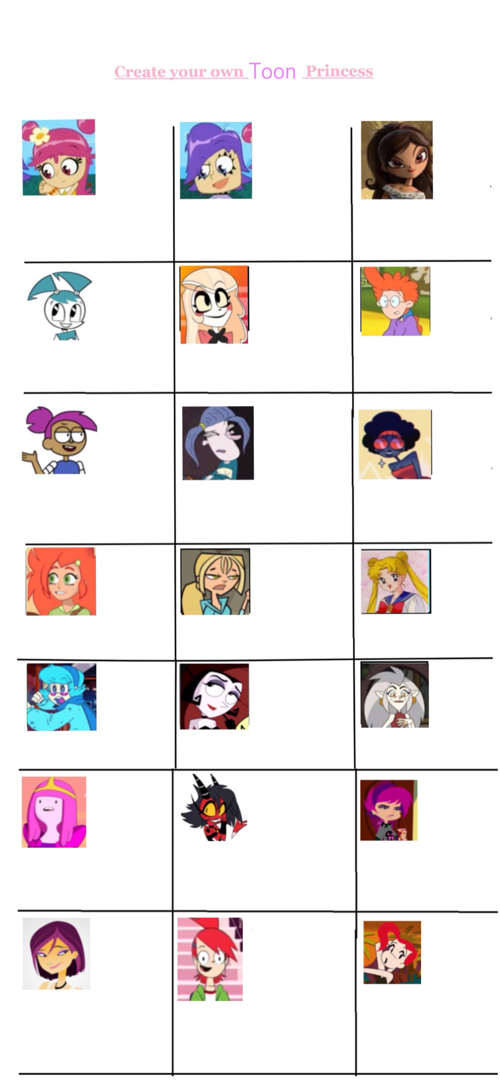 Toon princesses cast meme blank Blank Meme Template