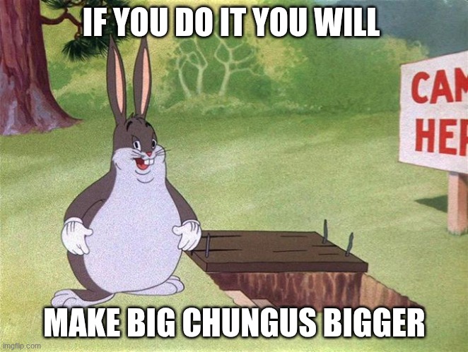 Big Chungus | IF YOU DO IT YOU WILL MAKE BIG CHUNGUS BIGGER | image tagged in big chungus | made w/ Imgflip meme maker