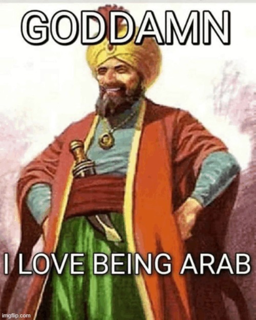 Goddamn I love being Arab | image tagged in goddamn i love being arab | made w/ Imgflip meme maker