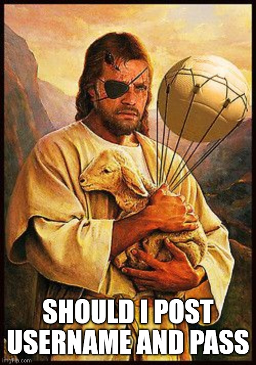 Jesus snake | SHOULD I POST USERNAME AND PASS | image tagged in jesus snake | made w/ Imgflip meme maker