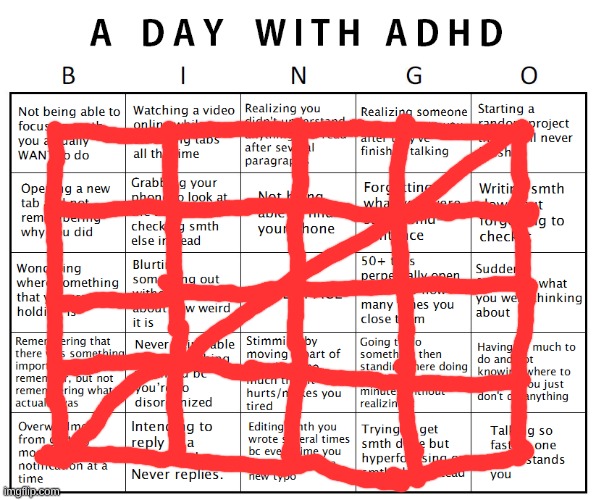 Another ADHD bingo | image tagged in another adhd bingo | made w/ Imgflip meme maker
