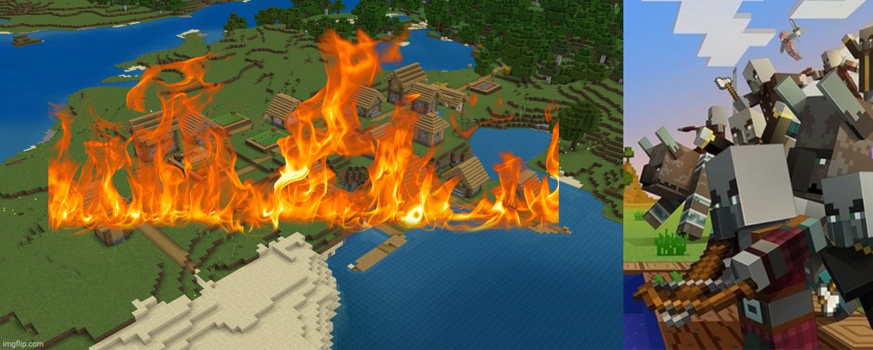 image tagged in minecraft village,illagers | made w/ Imgflip meme maker