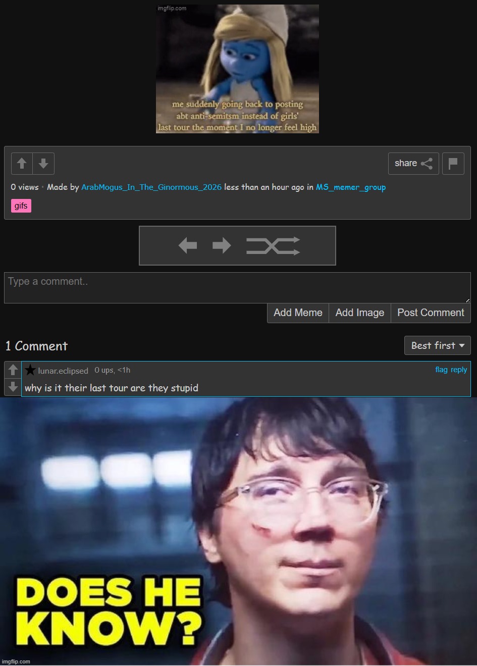 image tagged in does he know | made w/ Imgflip meme maker