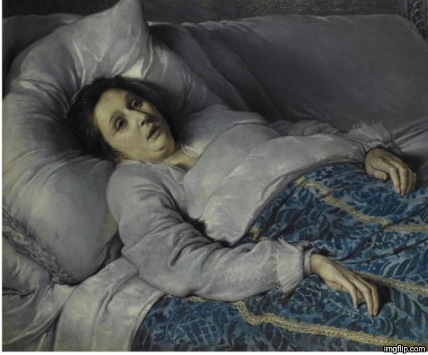 Young woman on her deathbed | image tagged in young woman on her deathbed | made w/ Imgflip meme maker