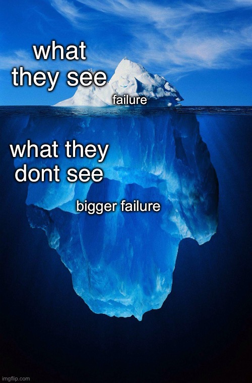 iceberg | what they see; failure; what they dont see; bigger failure | image tagged in iceberg,failure,funny,memes,funny memes,relatable | made w/ Imgflip meme maker