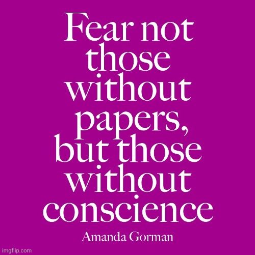 Amanda Gorman Magenta | image tagged in fear not those without papers but those without conscience | made w/ Imgflip meme maker