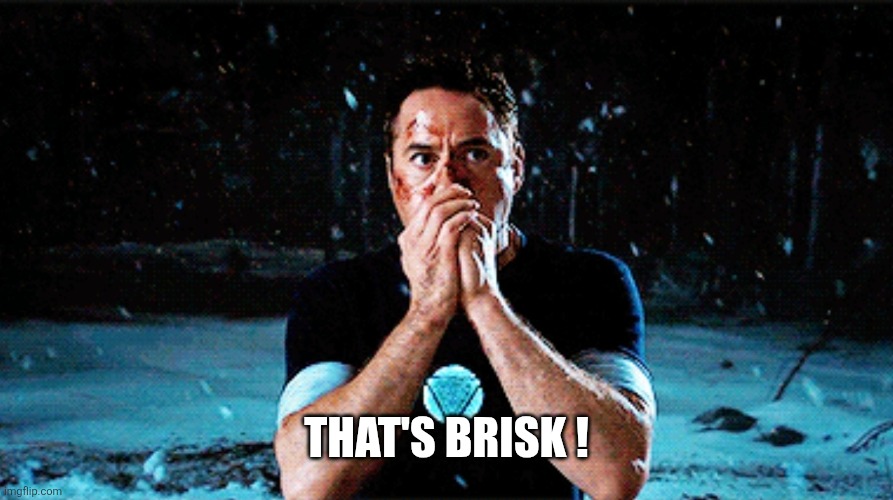 Brisk ! | THAT'S BRISK ! | image tagged in tony stark cold | made w/ Imgflip meme maker