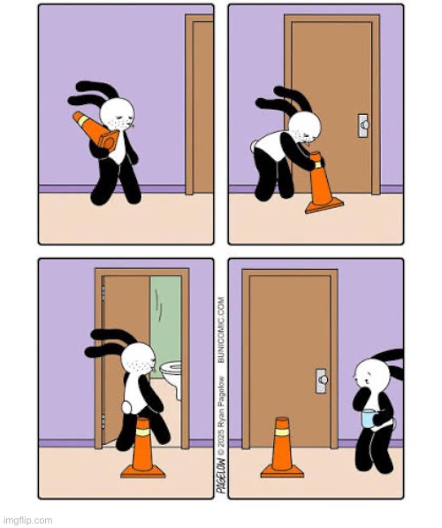 Buni Comics | image tagged in comics,buni comics,dad,traffic cone,bathroom,got a job to do | made w/ Imgflip meme maker