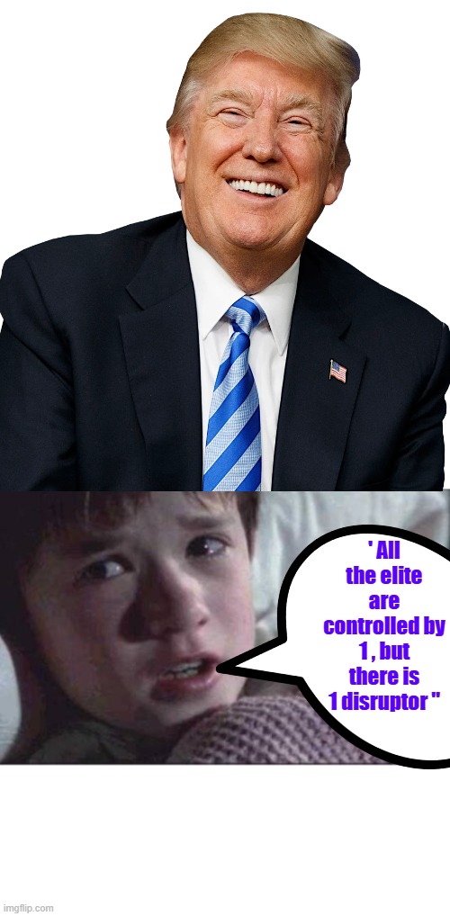 They've tried  to bring him in to their cult. Hes not perfect but niether U. He's his own person & they hate him 4 that TDS | ' All the elite are controlled by 1 , but there is 1 disruptor '' | image tagged in blank white template,memes,i see dead people | made w/ Imgflip meme maker
