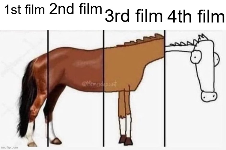 the curse of the 4th movie | 3rd film; 4th film; 2nd film; 1st film | image tagged in group project,movie | made w/ Imgflip meme maker