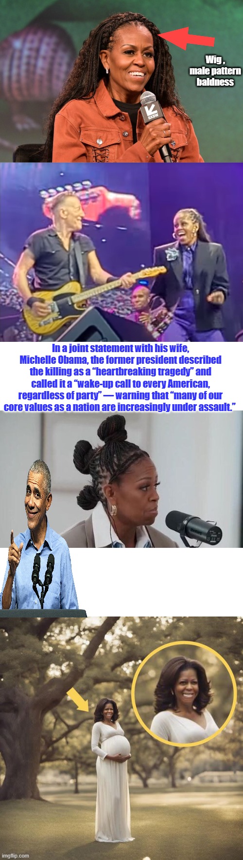 Got to wonder what way  Bruise's bat swings. | Wig , male pattern baldness; In a joint statement with his wife, Michelle Obama, the former president described the killing as a “heartbreaking tragedy” and called it a “wake-up call to every American, regardless of party” — warning that “many of our core values as a nation are increasingly under assault.” | made w/ Imgflip meme maker