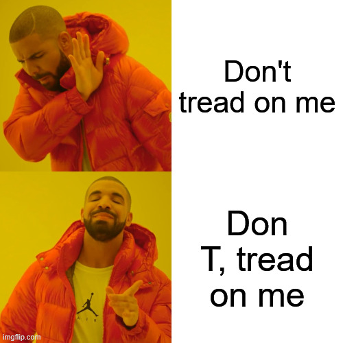 Drake Hotline Bling Meme | Don't tread on me; Don T, tread on me | image tagged in memes,drake hotline bling | made w/ Imgflip meme maker