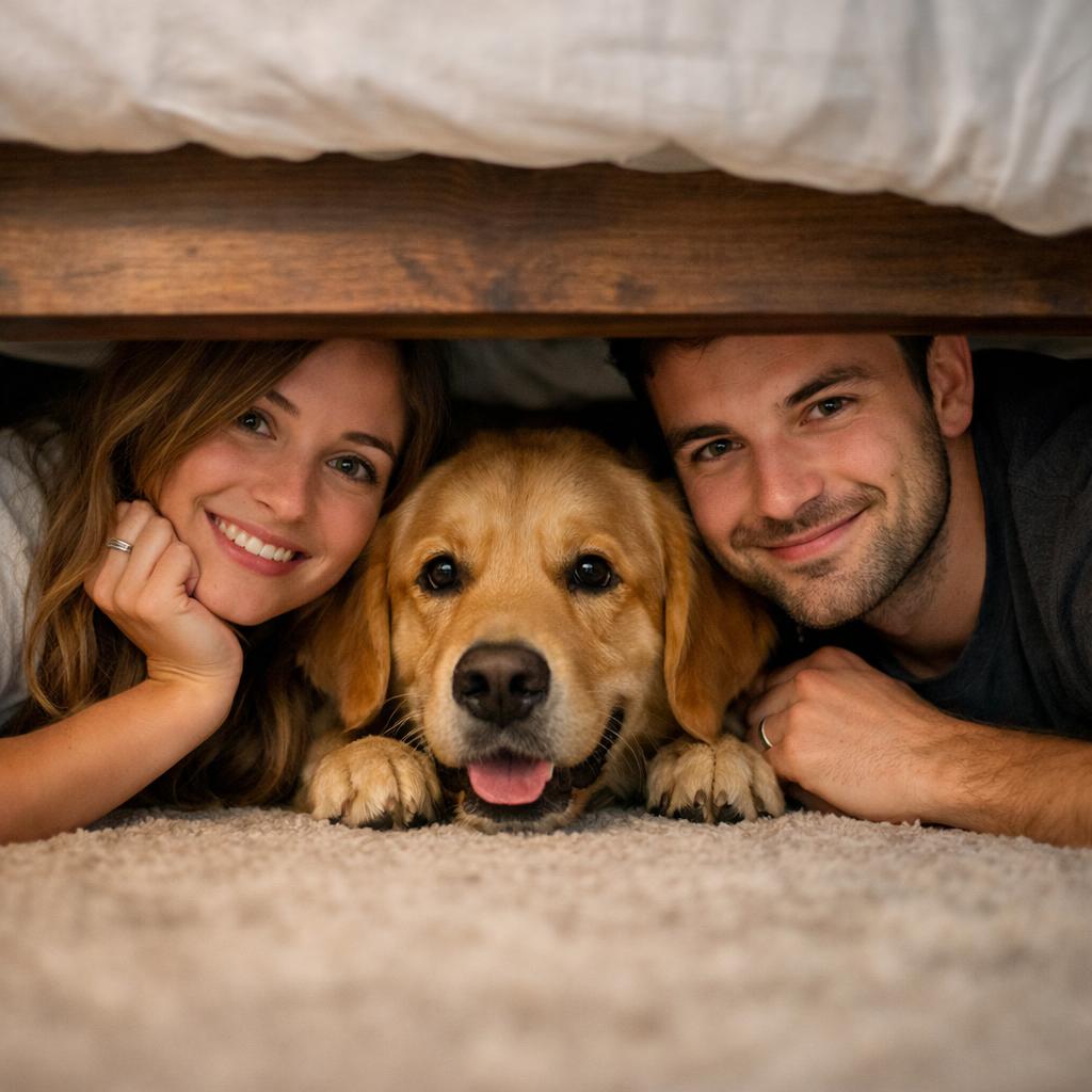 Dog hinding under the bed Blank Meme Template