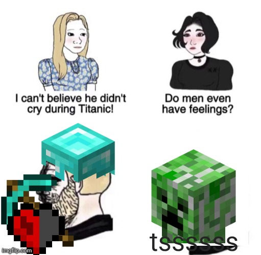 Oh noes | tssssss | image tagged in chad crying,creeper,hardcore | made w/ Imgflip meme maker
