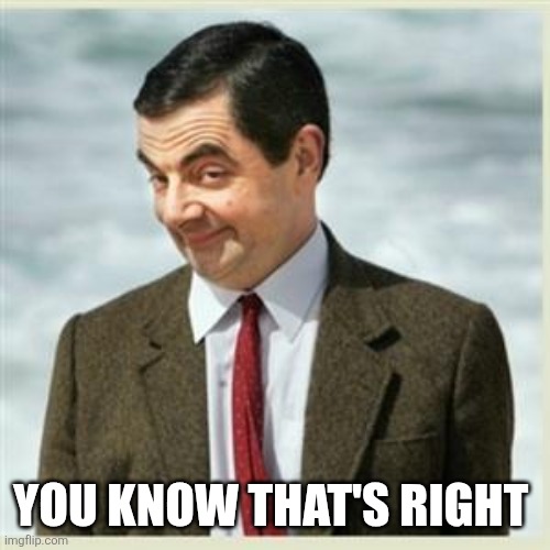 Mr Bean | YOU KNOW THAT'S RIGHT | image tagged in mr bean | made w/ Imgflip meme maker