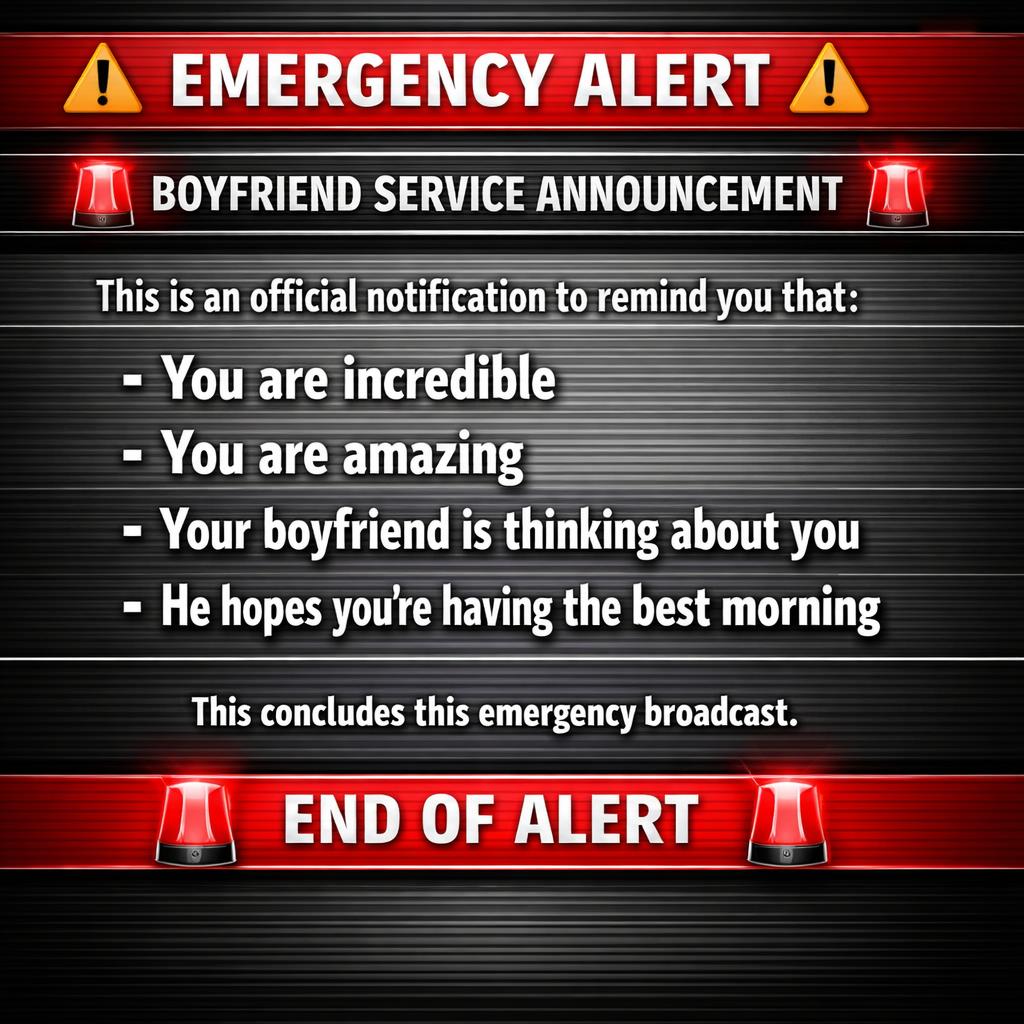 ⚠️ EMERGENCY ALERT ⚠️  BOYFRIEND SERVICE ANNOUNCEMENT  This is a Blank Meme Template