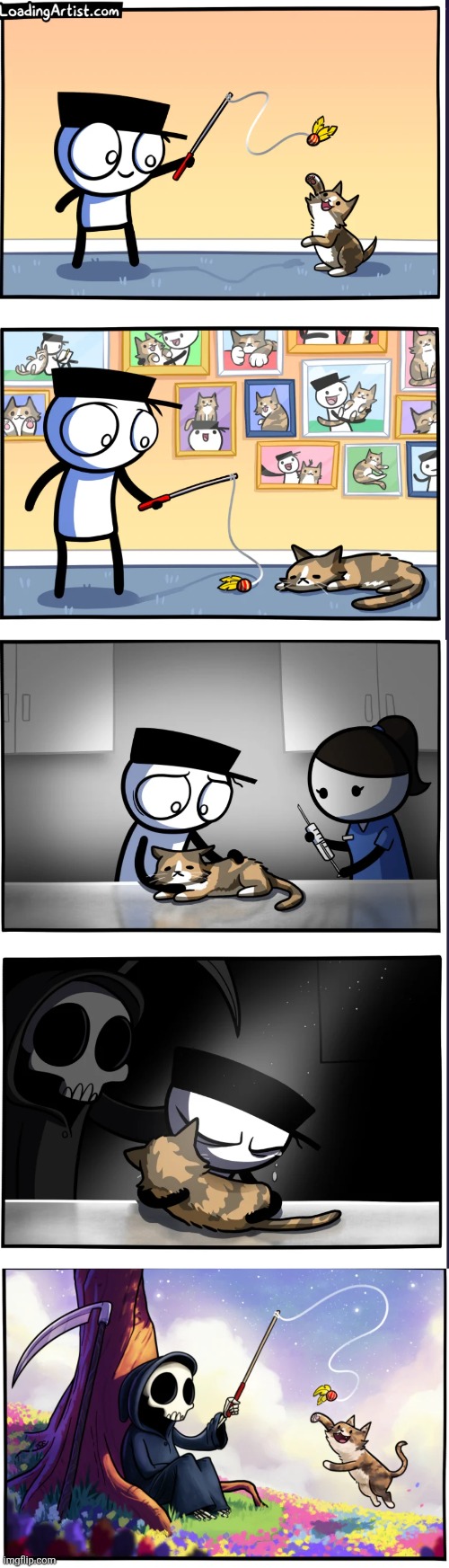 image tagged in comics,loadingartist,sad,growing up,death,cats | made w/ Imgflip meme maker