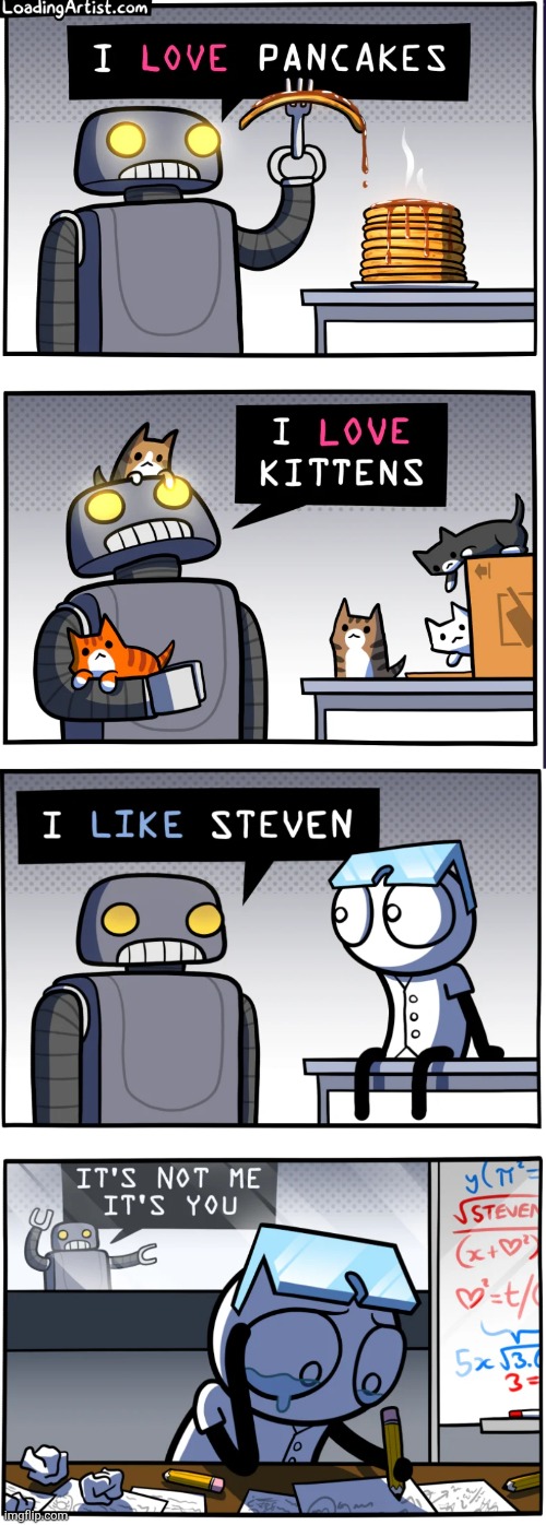 image tagged in comics,loadingartist,robots,like,love,crying | made w/ Imgflip meme maker