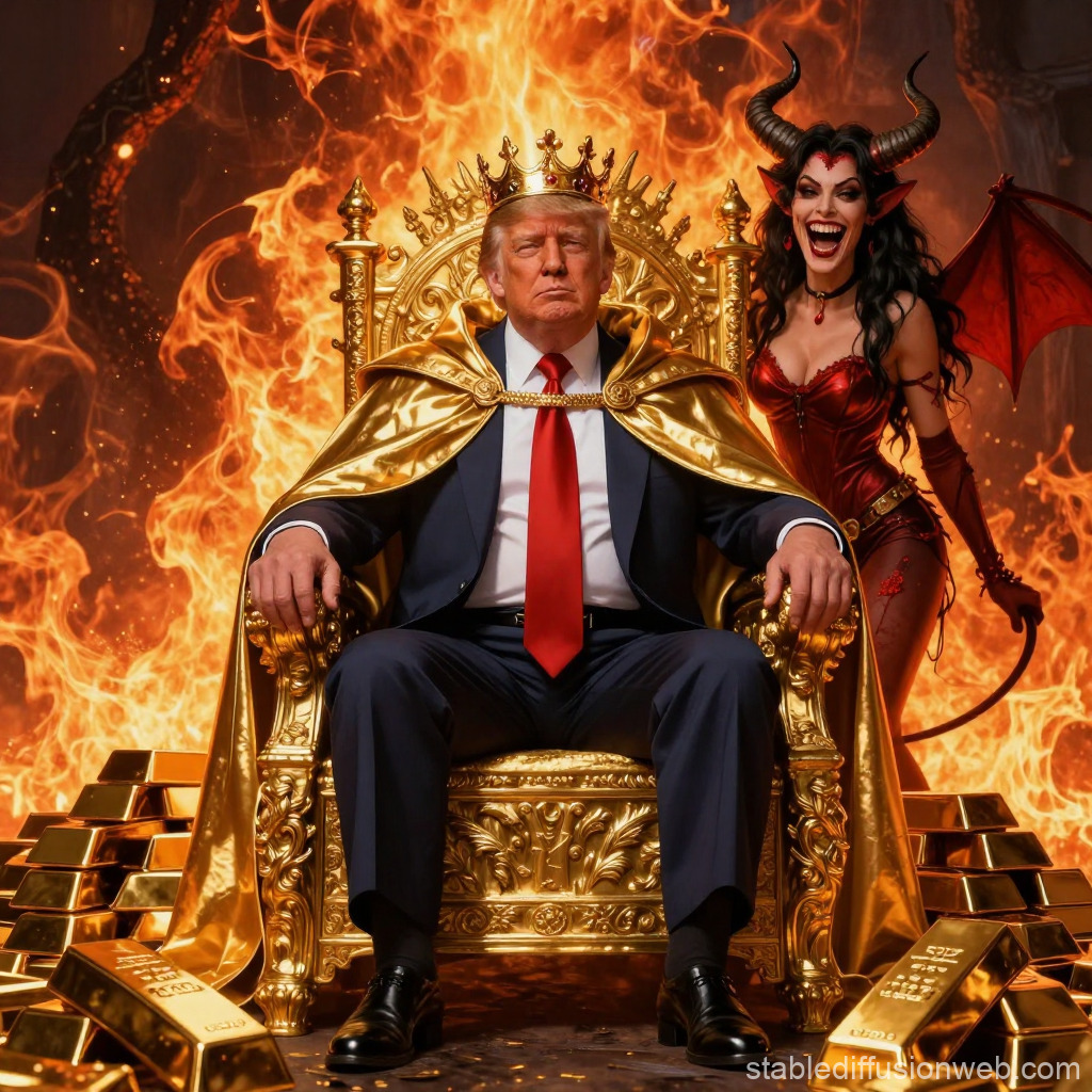 Mammon King Donald Trump Satan Hell Gold Fire Blank Meme Template