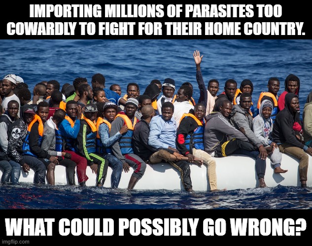 Why are so many military age males? | IMPORTING MILLIONS OF PARASITES TOO COWARDLY TO FIGHT FOR THEIR HOME COUNTRY. WHAT COULD POSSIBLY GO WRONG? | image tagged in illegals,invasion,parasites,cloward piven strategy | made w/ Imgflip meme maker