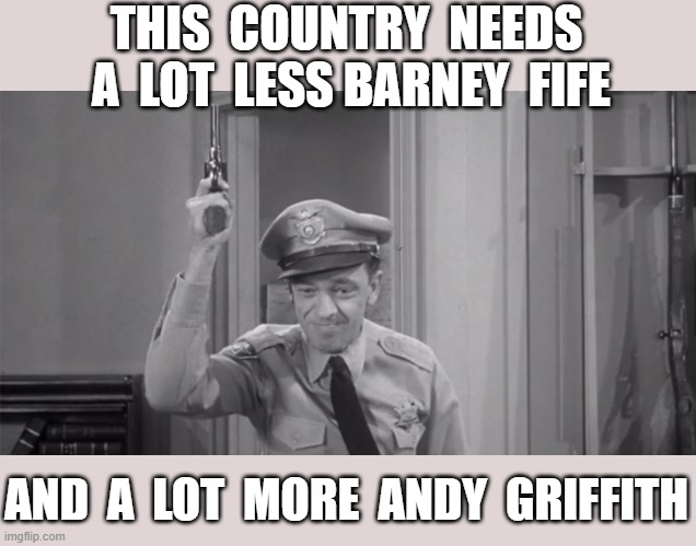 peace officers not enforcers | THIS  COUNTRY  NEEDS  A  LOT  LESS BARNEY  FIFE; AND  A  LOT  MORE  ANDY  GRIFFITH | image tagged in barney fife with a gun | made w/ Imgflip meme maker