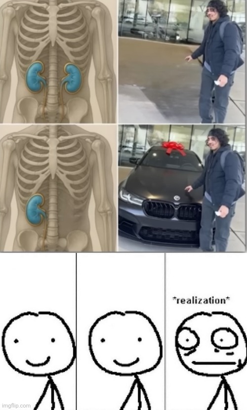 image tagged in realization,memes,kidney,car,sell,wait | made w/ Imgflip meme maker