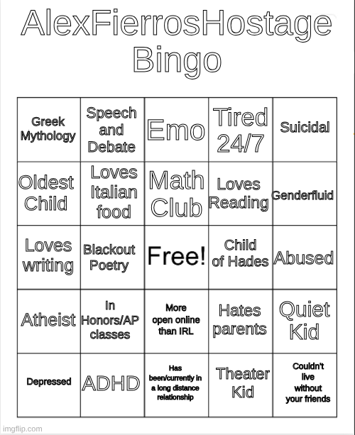 AlexFierrosHostageBingo Blank Meme Template