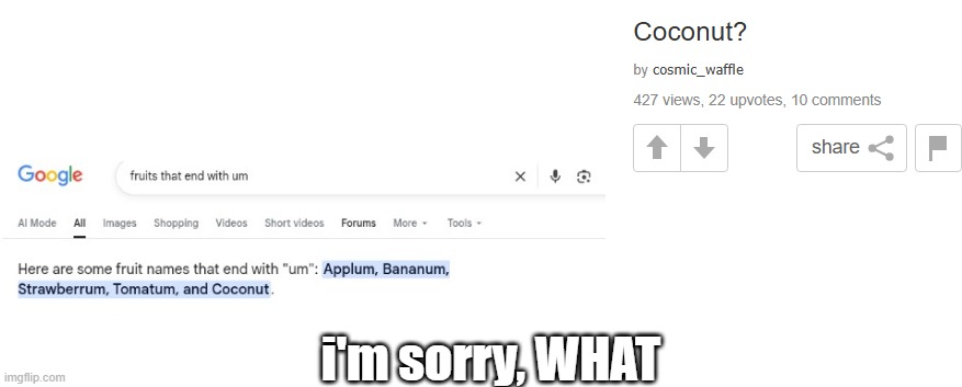 google is brokin fic it now please! | i'm sorry, WHAT | made w/ Imgflip meme maker