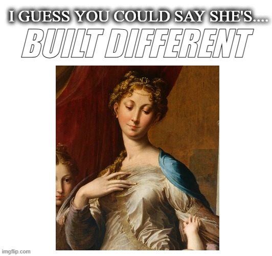 madonna meme | I GUESS YOU COULD SAY SHE'S.... BUILT DIFFERENT | image tagged in art | made w/ Imgflip meme maker