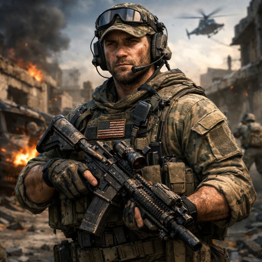 military man in video game Blank Meme Template