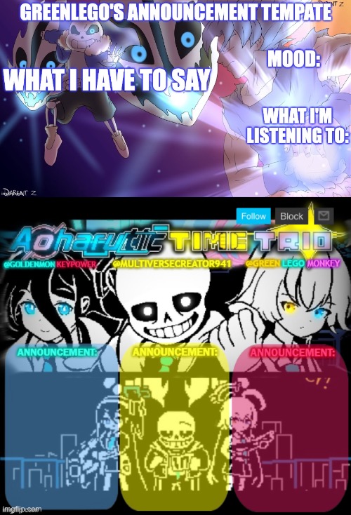 image tagged in greenlegomonkey's 2nd announcement template,redlego greenlego and mc941 shared announcement template | made w/ Imgflip meme maker