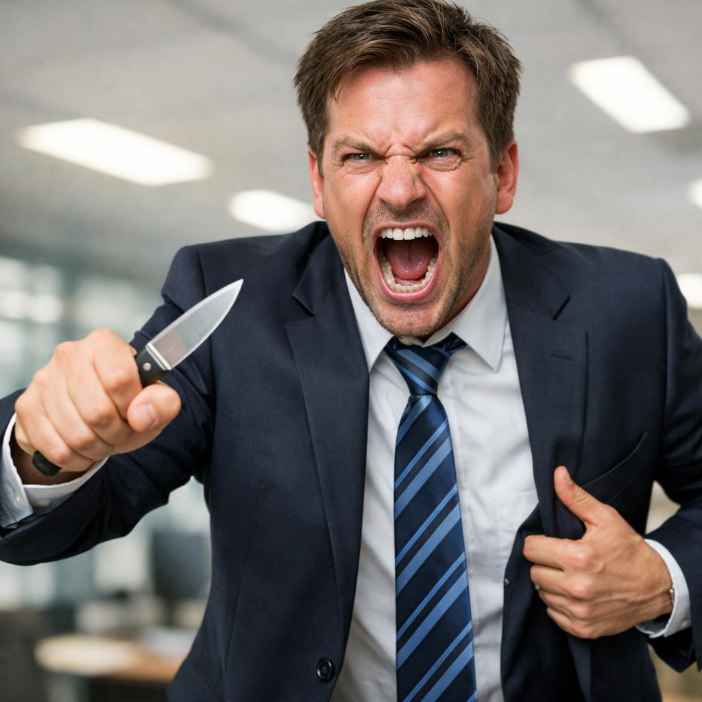 A guy in a business suite starts screaming and get a knife out o Blank Meme Template
