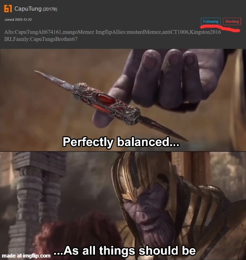 image tagged in thanos perfectly balanced as all things should be | made w/ Imgflip meme maker