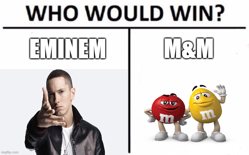 Eminem Vs M&M | M&M; EMINEM | image tagged in memes,who would win | made w/ Imgflip meme maker