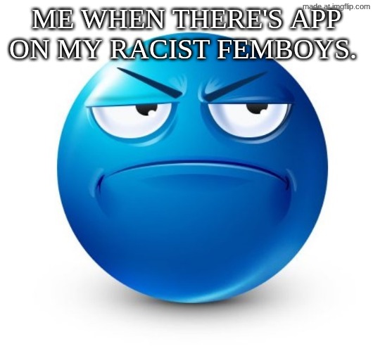 Annoyed Blue guy | ME WHEN THERE'S APP ON MY RACIST FEMBOYS. | image tagged in annoyed blue guy | made w/ Imgflip meme maker