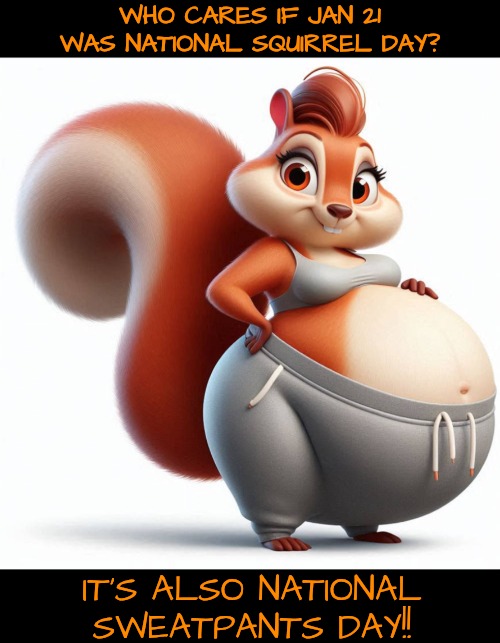 Sweatpants are better than squirrels | WHO CARES IF JAN 21 WAS NATIONAL SQUIRREL DAY? IT'S ALSO NATIONAL SWEATPANTS DAY!! | image tagged in take that guberman,rodents shouldnt be celebrated,no one noticed the day in this stream,are you sure you love rodents | made w/ Imgflip meme maker