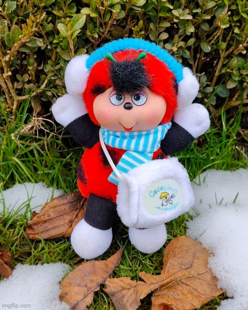 Cococinel snow winter chritsmas rubber face plush ladybug earmuffs and scarf 1992 (Cocomiel) | image tagged in cococinel | made w/ Imgflip meme maker