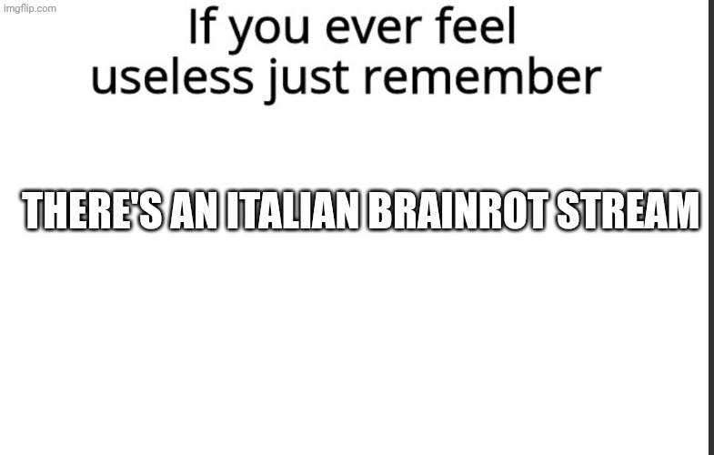 God has abandoned us | THERE'S AN ITALIAN BRAINROT STREAM | image tagged in if you ever feel useless remember this,italian brainrot,streams | made w/ Imgflip meme maker