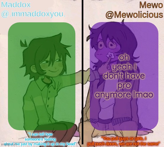 this auto renew don't work | oh yeah i don't have pro anymore lmao | image tagged in mewo and maddox deltarune shared temp | made w/ Imgflip meme maker