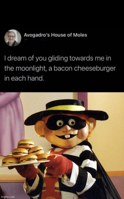 Dreaming of… burgers | image tagged in hamburglar,dreaming,burger,mcdonalds,bacon | made w/ Imgflip meme maker