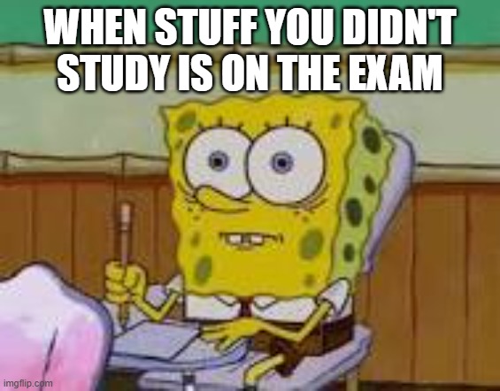 When Stuff You Didn't Study Is On The Exam | WHEN STUFF YOU DIDN'T STUDY IS ON THE EXAM | image tagged in spongebob pencil,relatable,school,student | made w/ Imgflip meme maker