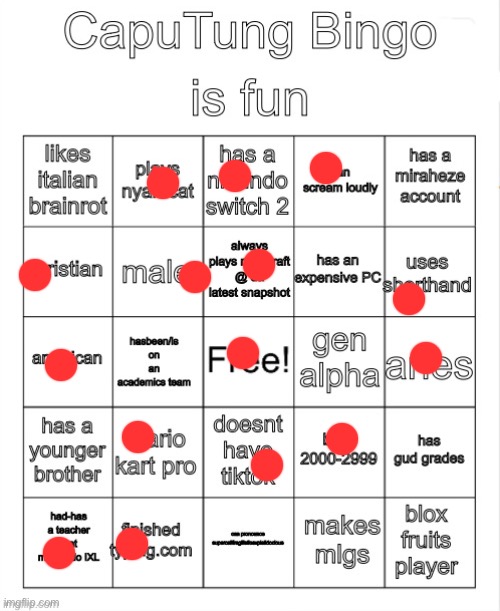 CapuTung Bingo | image tagged in caputung bingo | made w/ Imgflip meme maker
