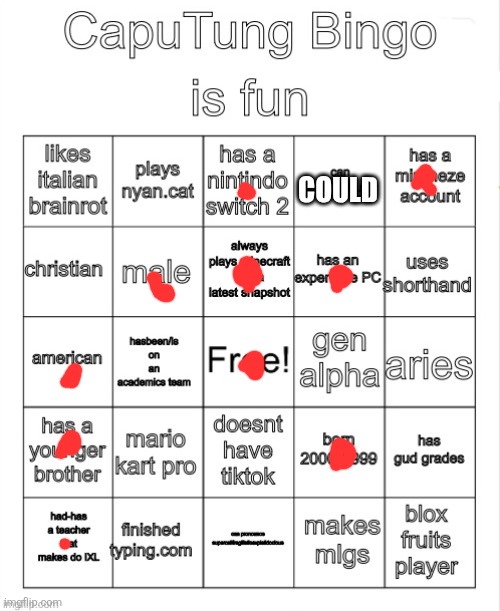 Honestly, who doesn't have that kinda teacher. | COULD | image tagged in caputung bingo | made w/ Imgflip meme maker