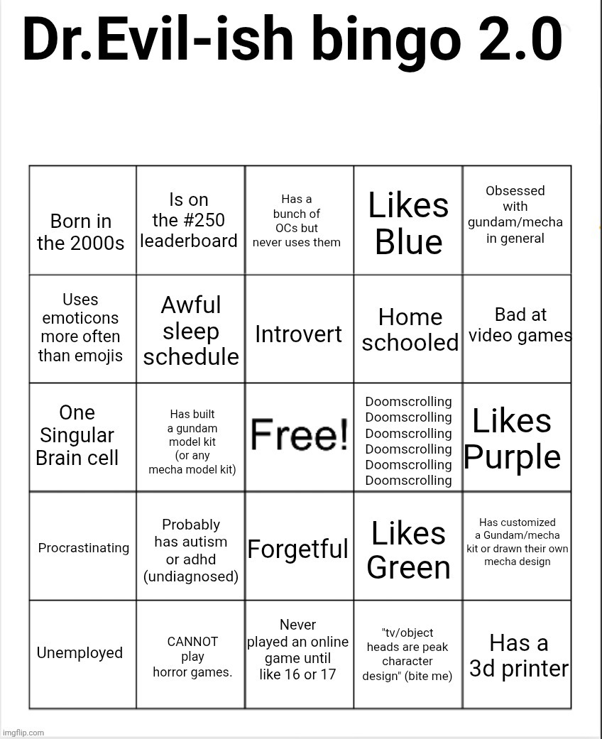 Made another bingo (og image resolution recommended) | image tagged in dr evil-ish bingo 2 0 | made w/ Imgflip meme maker