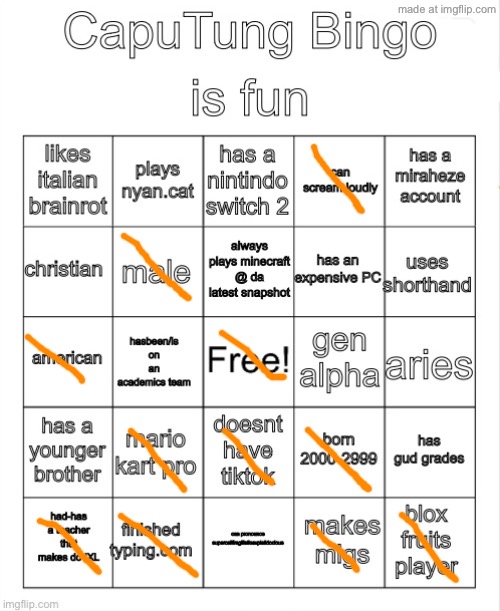 CapuTung Bingo | image tagged in caputung bingo | made w/ Imgflip meme maker