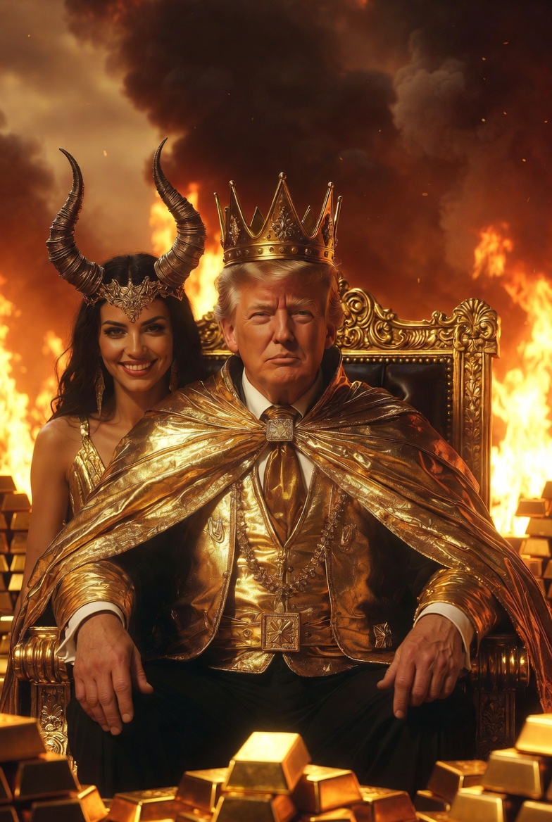 King Donald Trump Satan Mammon worship Blank Meme Template
