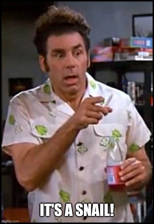 IT'S A SNAIL! | image tagged in kramer blew my mind | made w/ Imgflip meme maker