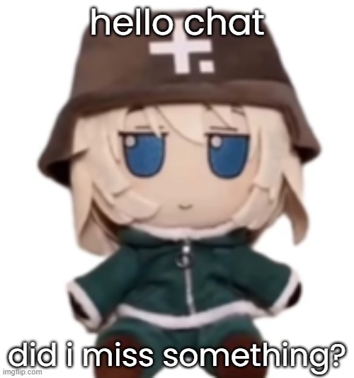 yuuri fumo | hello chat; did i miss something? | image tagged in yuuri fumo | made w/ Imgflip meme maker