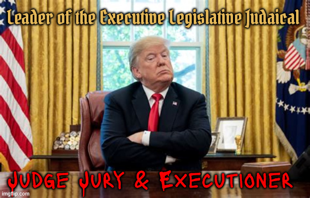 I have a mandate to murder | Leader of the Executive Legislative Judaical; Judge Jury & Executioner | image tagged in i have a mandate to murder,judge jury and executioner,maga muder,tyrant trump,i'm the nations top cop | made w/ Imgflip meme maker