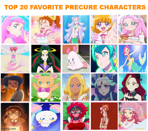 top 20 favorite precure characters | TOP 20 FAVORITE PRECURE CHARACTERS | image tagged in the 20 most favorite female characters,precure,anime,top 20,top 10,magical | made w/ Imgflip meme maker